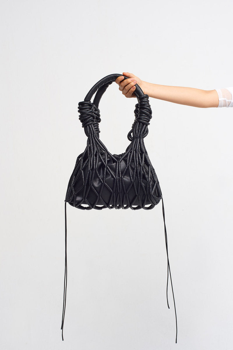 Nu Drawstring Rope Knit Tote Bag Black