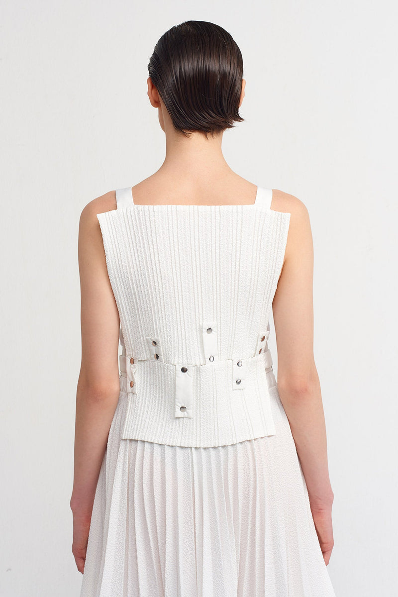 Nu Snap Button Pleated Blouse Off White