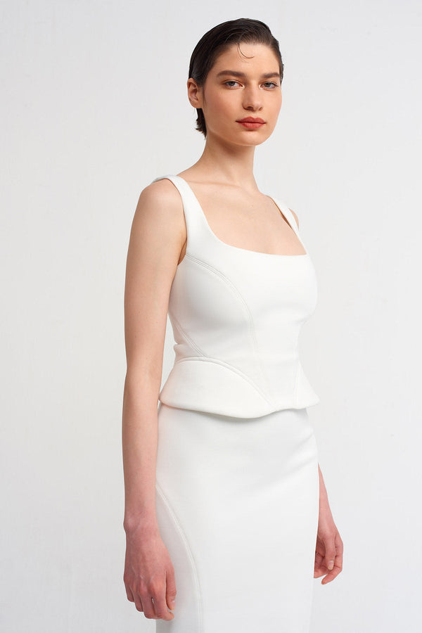 Nu Scuba Sleeveless Crop Blouse Off White