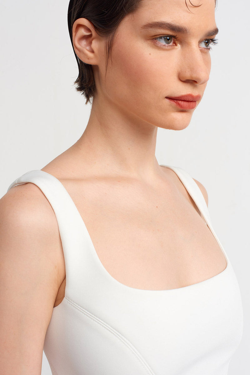 Nu Scuba Sleeveless Crop Blouse Off White