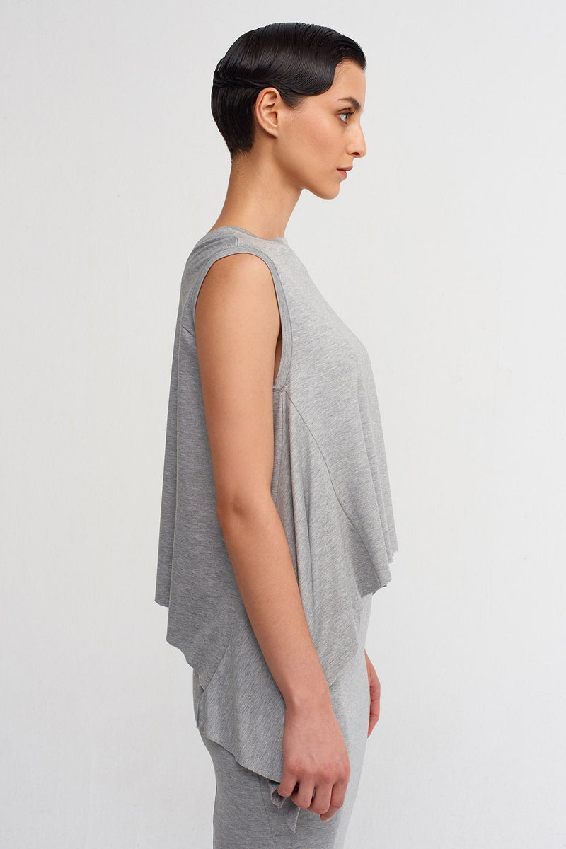 Nu Round Neck Asymmetric Comfortable Blouse Grey Melange