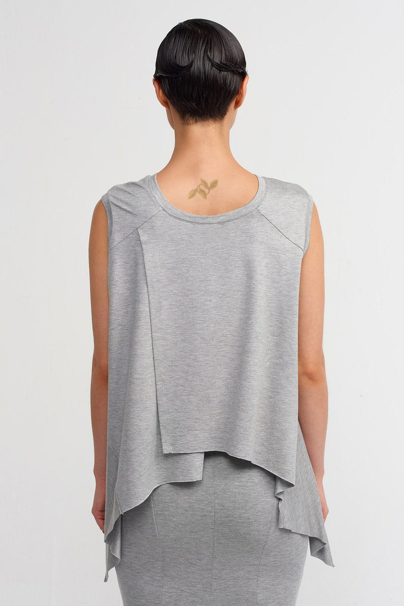 Nu Round Neck Asymmetric Comfortable Blouse Grey Melange