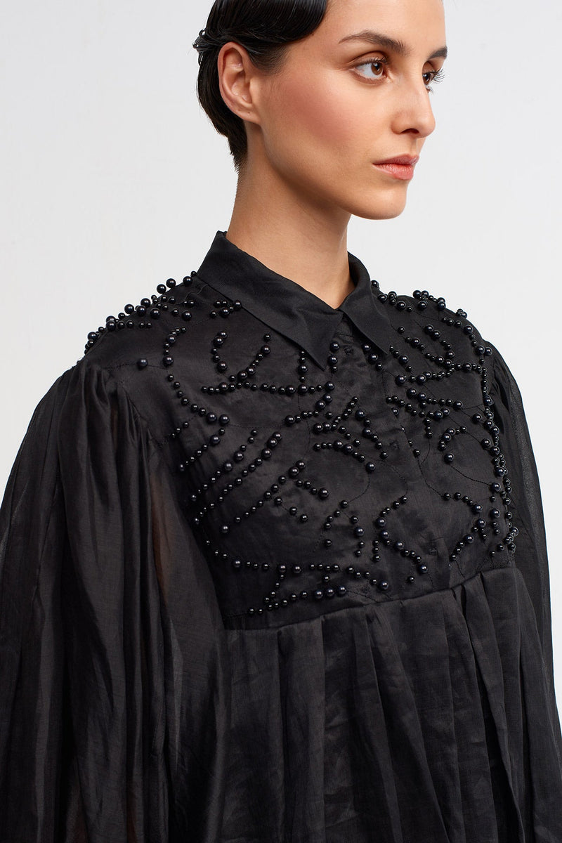 Nu Embroidered Elegant Balloon Blouse Black