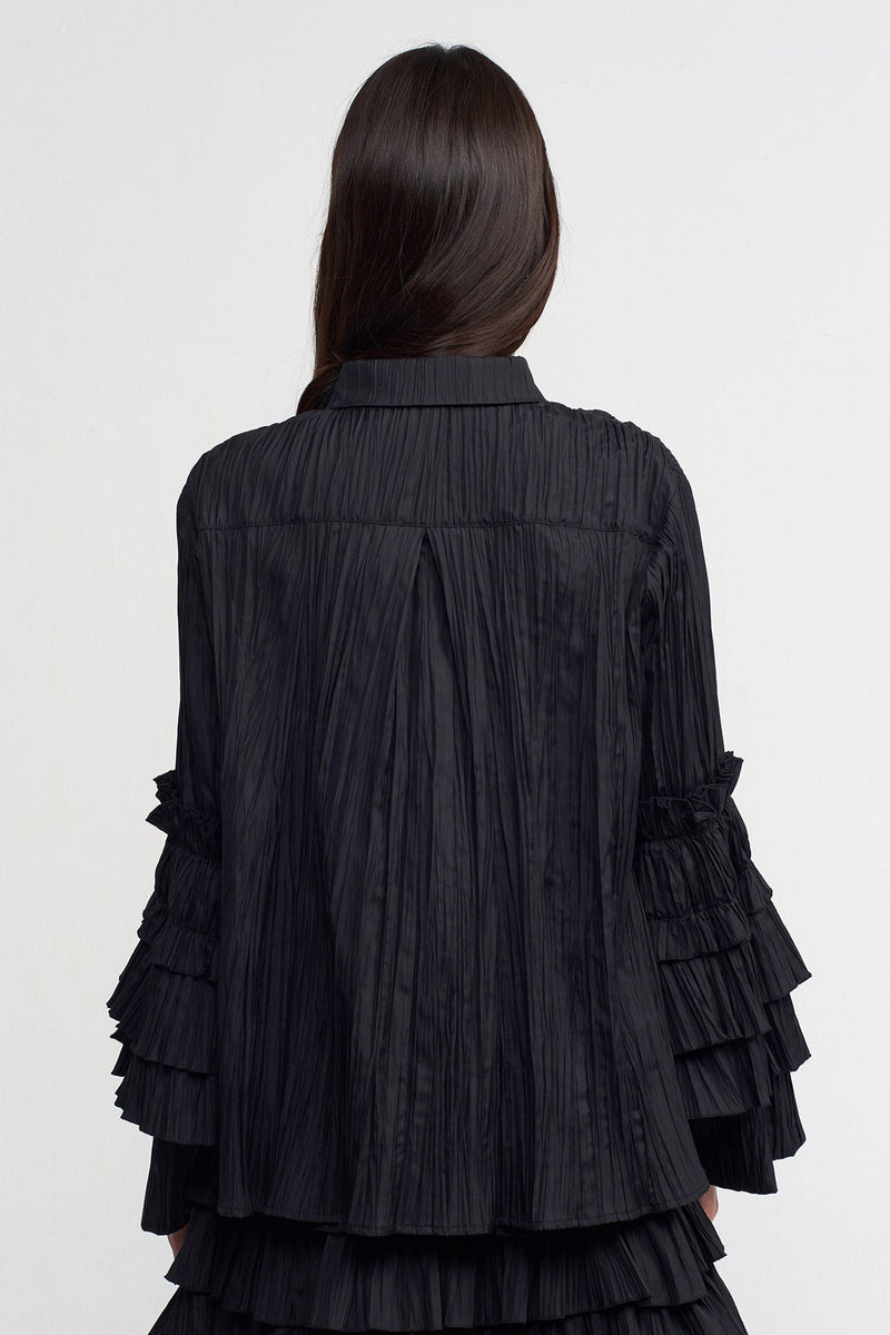 Nu Ruffled Sleeve Detail Shirt Black