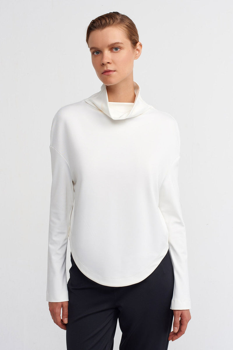 Nu Cowl Collar Crop Blouse Off White