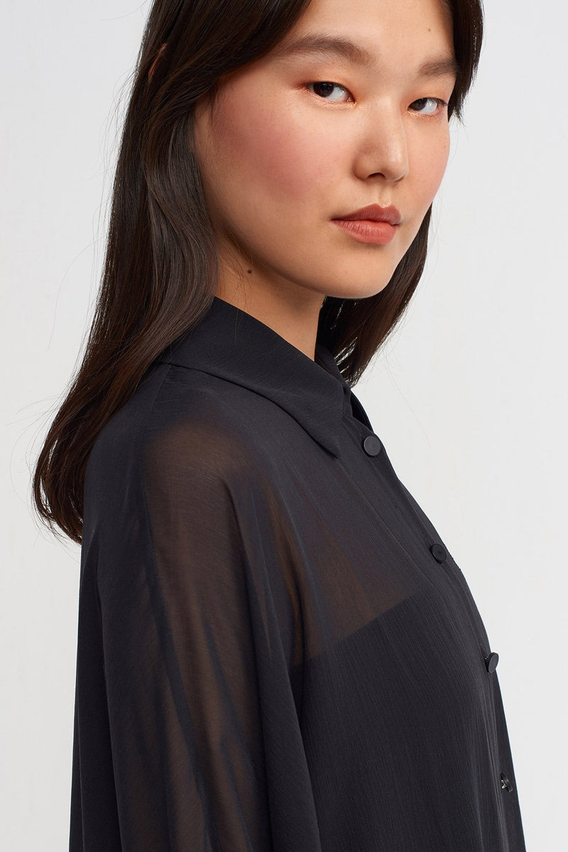 Nu Silk Chiffon Elegant Shirt Black