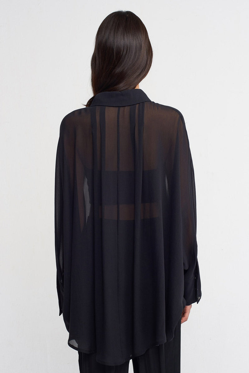 Nu Silk Chiffon Elegant Shirt Black