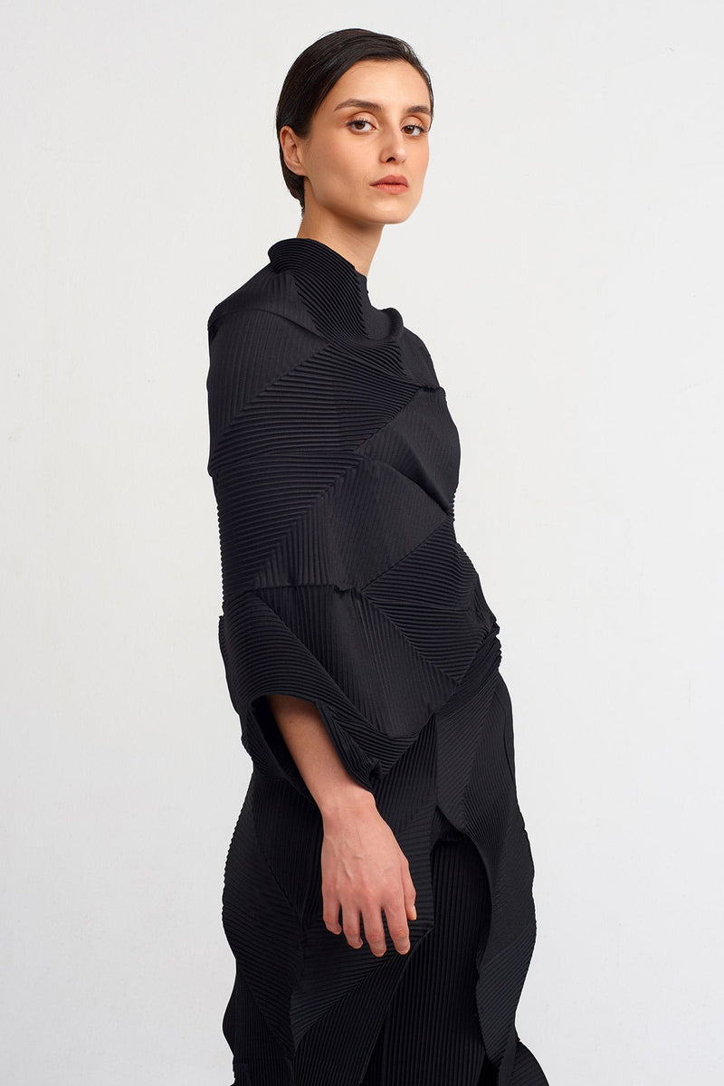 Nu Asymmetric Pleated Blouse Black