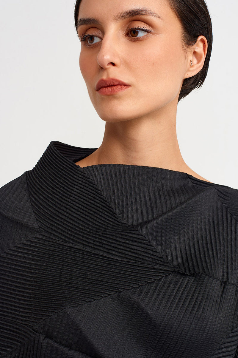 Nu Asymmetric Pleated Blouse Black