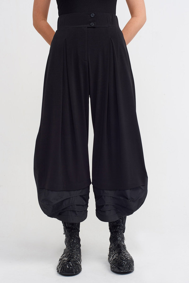 Nu Comfortable Jersey Trousers With Taffeta Details Black