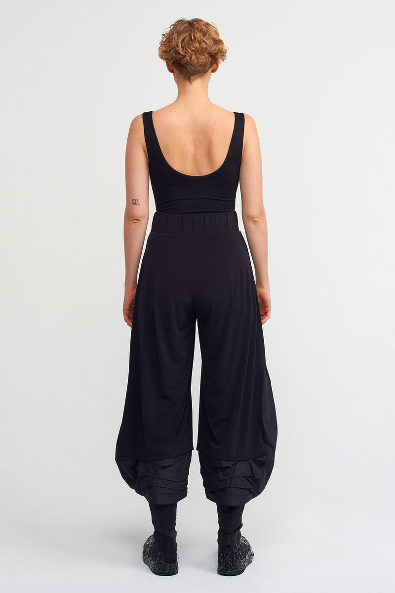 Nu Comfortable Jersey Trousers With Taffeta Details Black