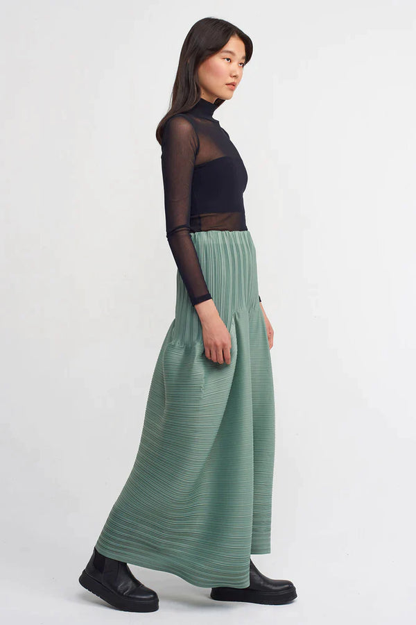 Nu High Waisted Pleated Trousers Green