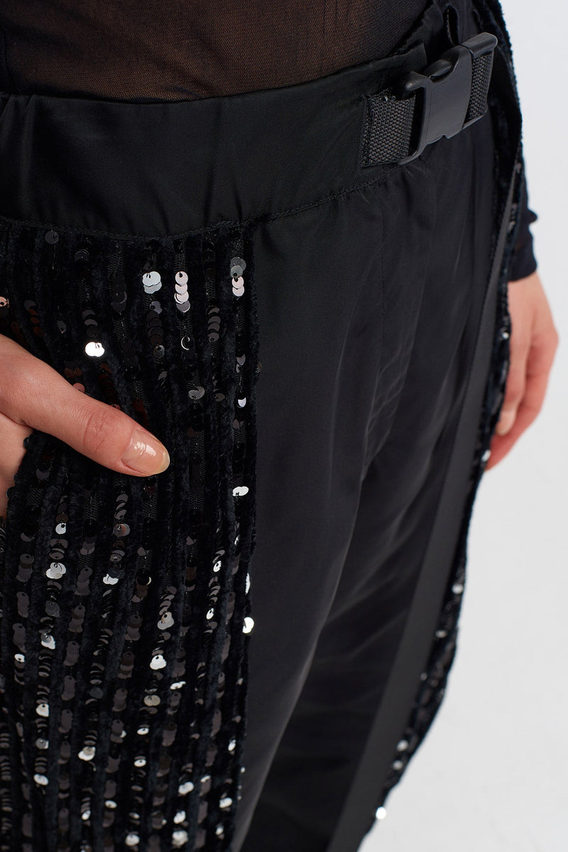 Nu Sequin Side Jogger Trousers Black