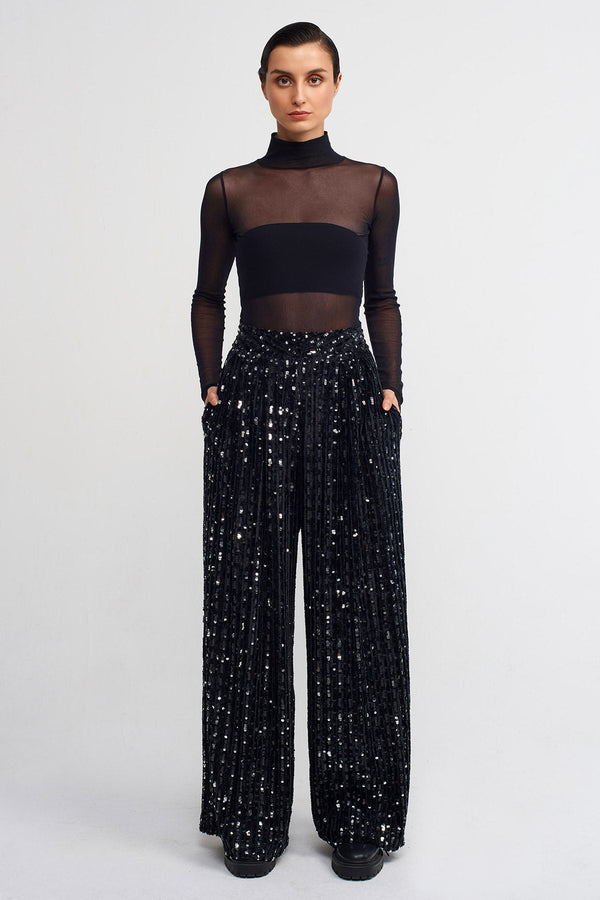 Nu Sequin Striped Trousers Black