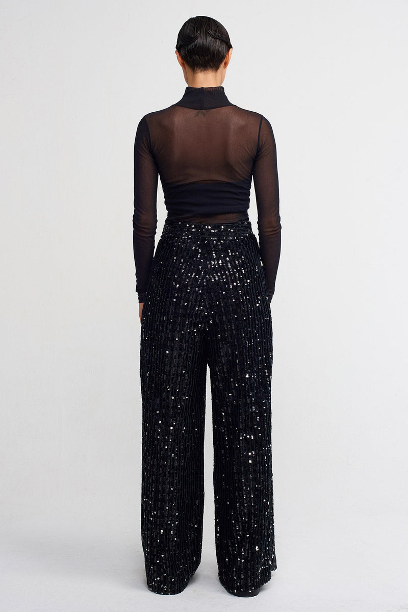 Nu Sequin Striped Trousers Black