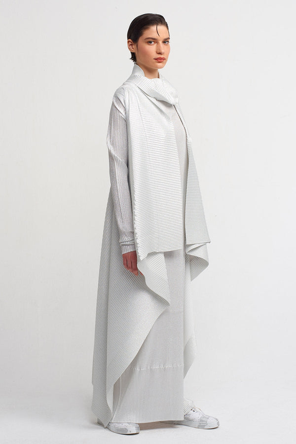 Nu Lurex Pleated Maxi Outerwear Silver