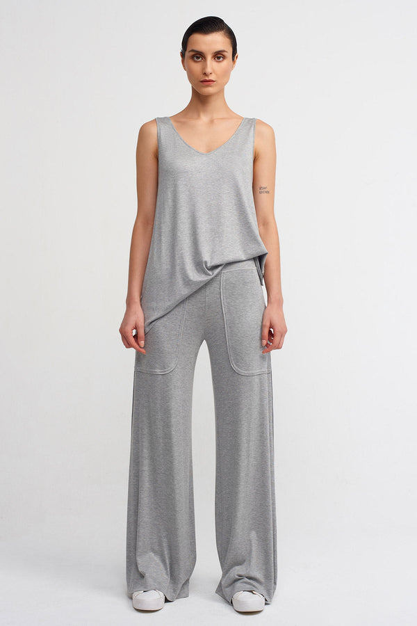 Nu Comfortable Wide-Leg Pants Grey Melange