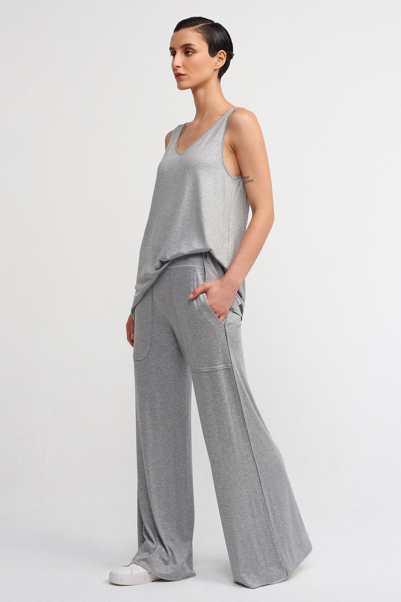 Nu Comfortable Wide-Leg Pants Grey Melange