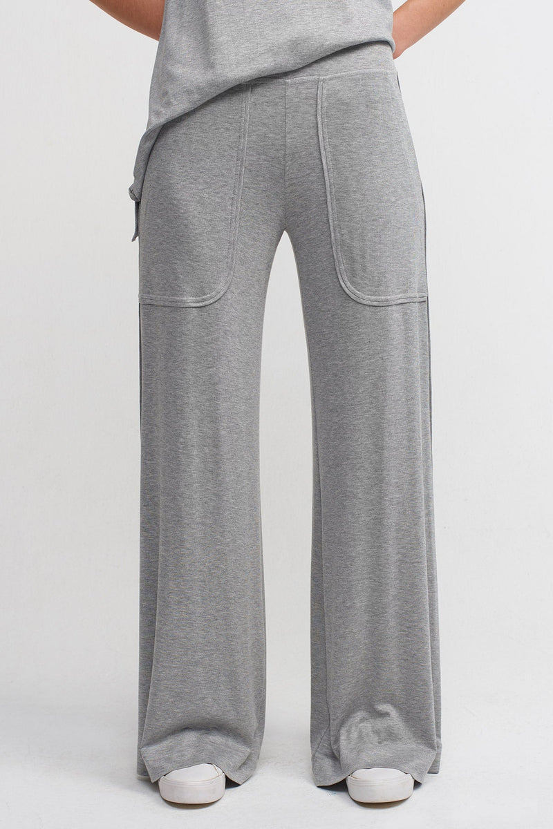 Nu Comfortable Wide-Leg Pants Grey Melange