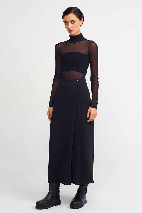 Nu Front Slit Skirt Pants Black