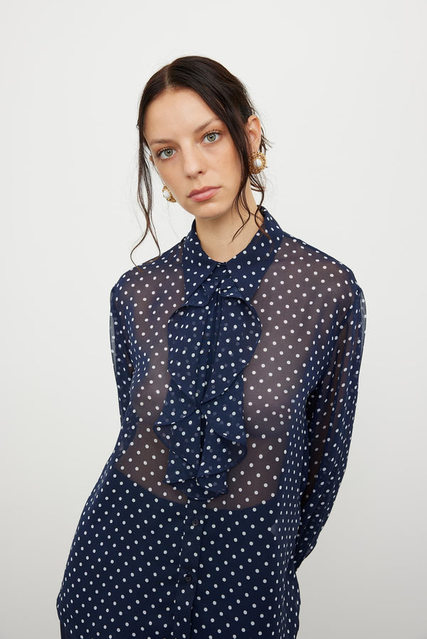 Roman Flounce Collar Polka Dot Shirt Multi Color