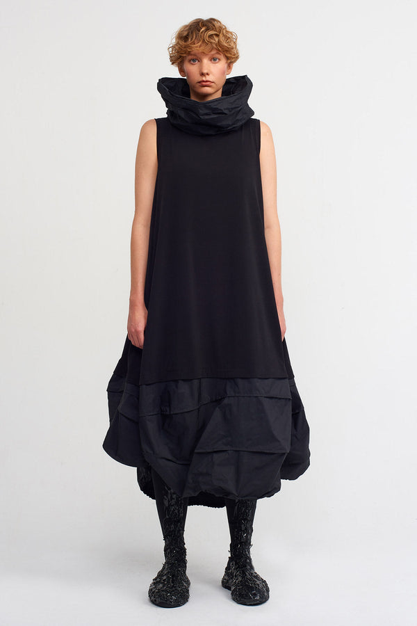 Nu Taffeta Dress With Skirt And Collar Black