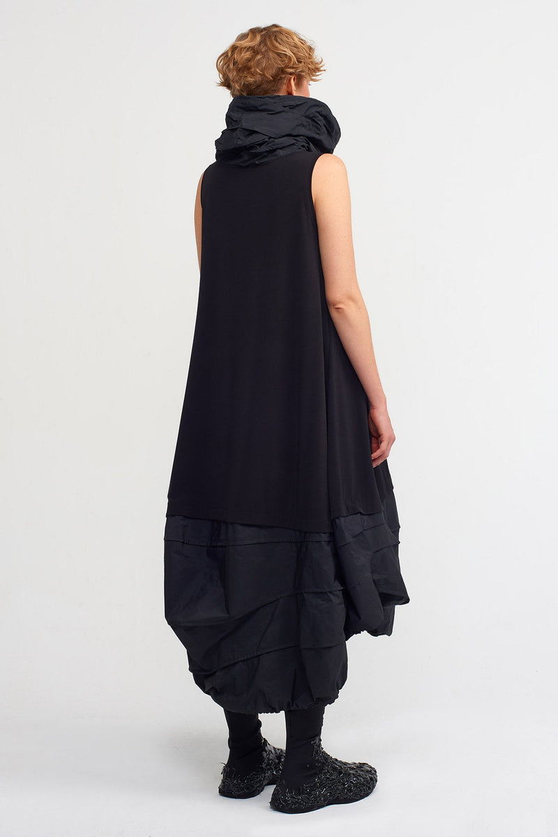 Nu Taffeta Dress With Skirt And Collar Black