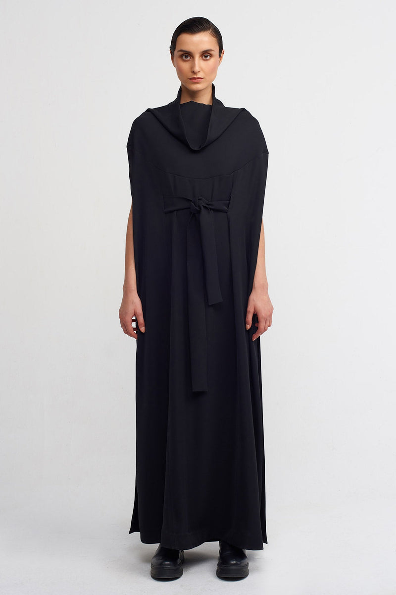 Nu Long Dress With Belted Waist Black