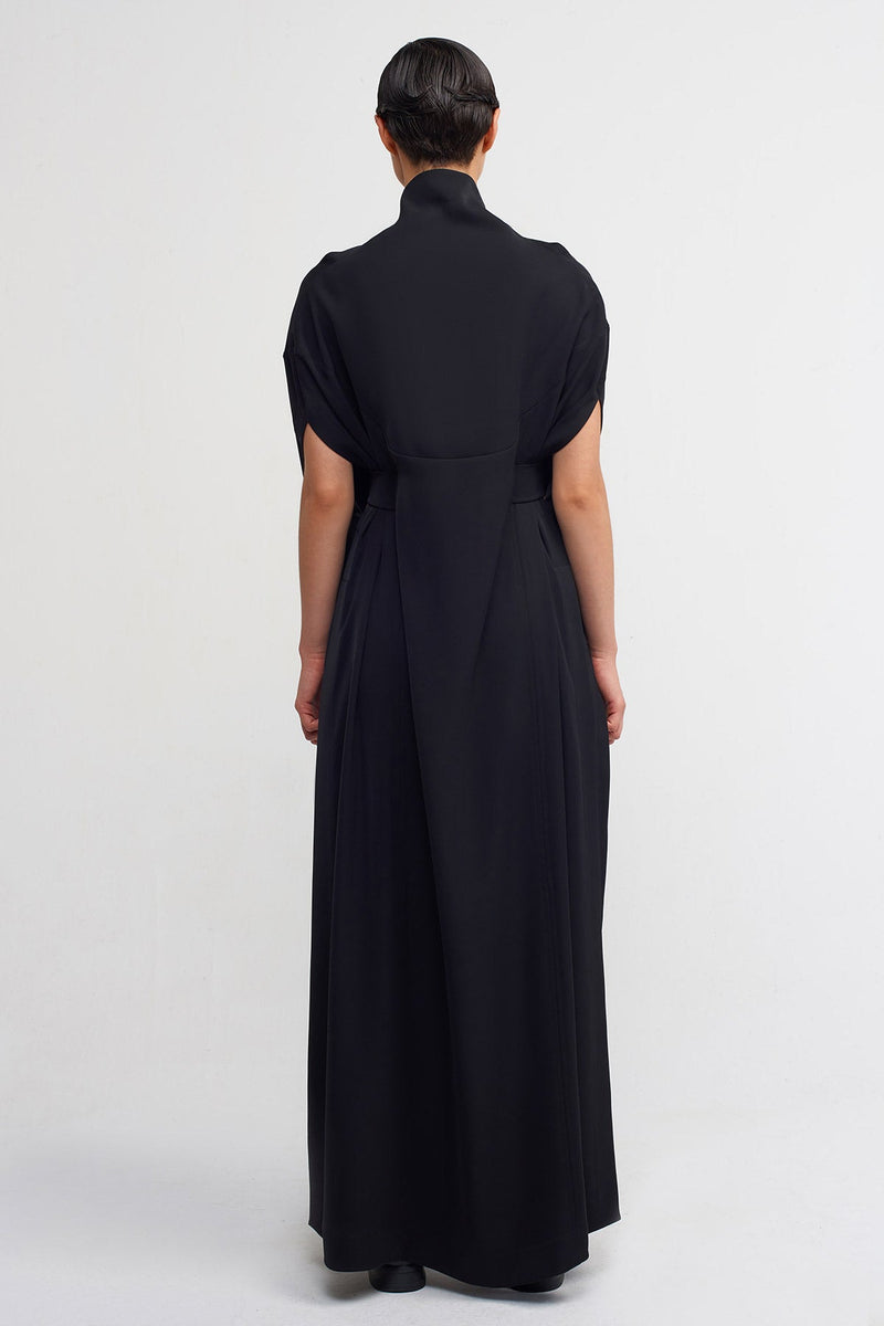 Nu Long Dress With Belted Waist Black