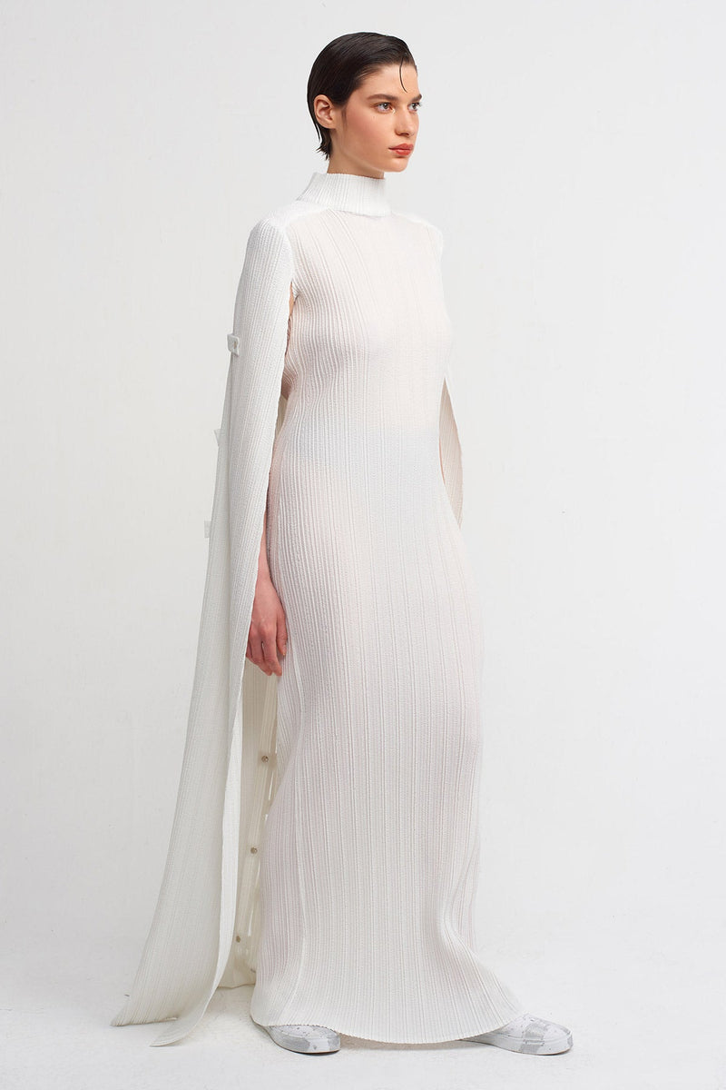 Nu Snap Detailed Long Cape Dress Off White