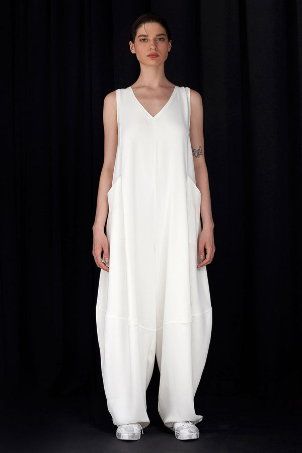 Nu V-Neck Loose Jumpsuit Off White