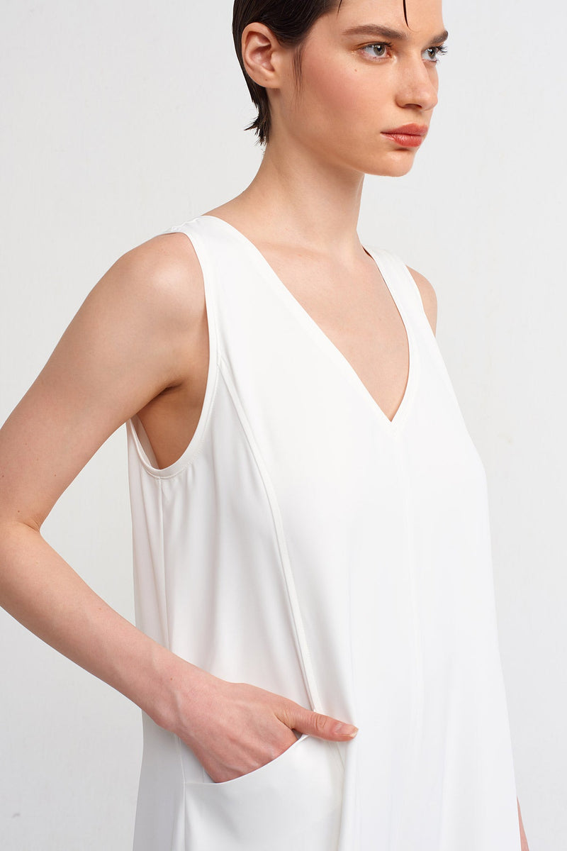 Nu V-Neck Loose Jumpsuit Off White