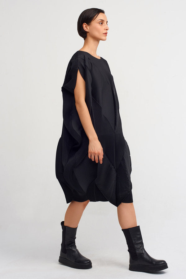 Nu Asymmetrical Pleated Dress Black