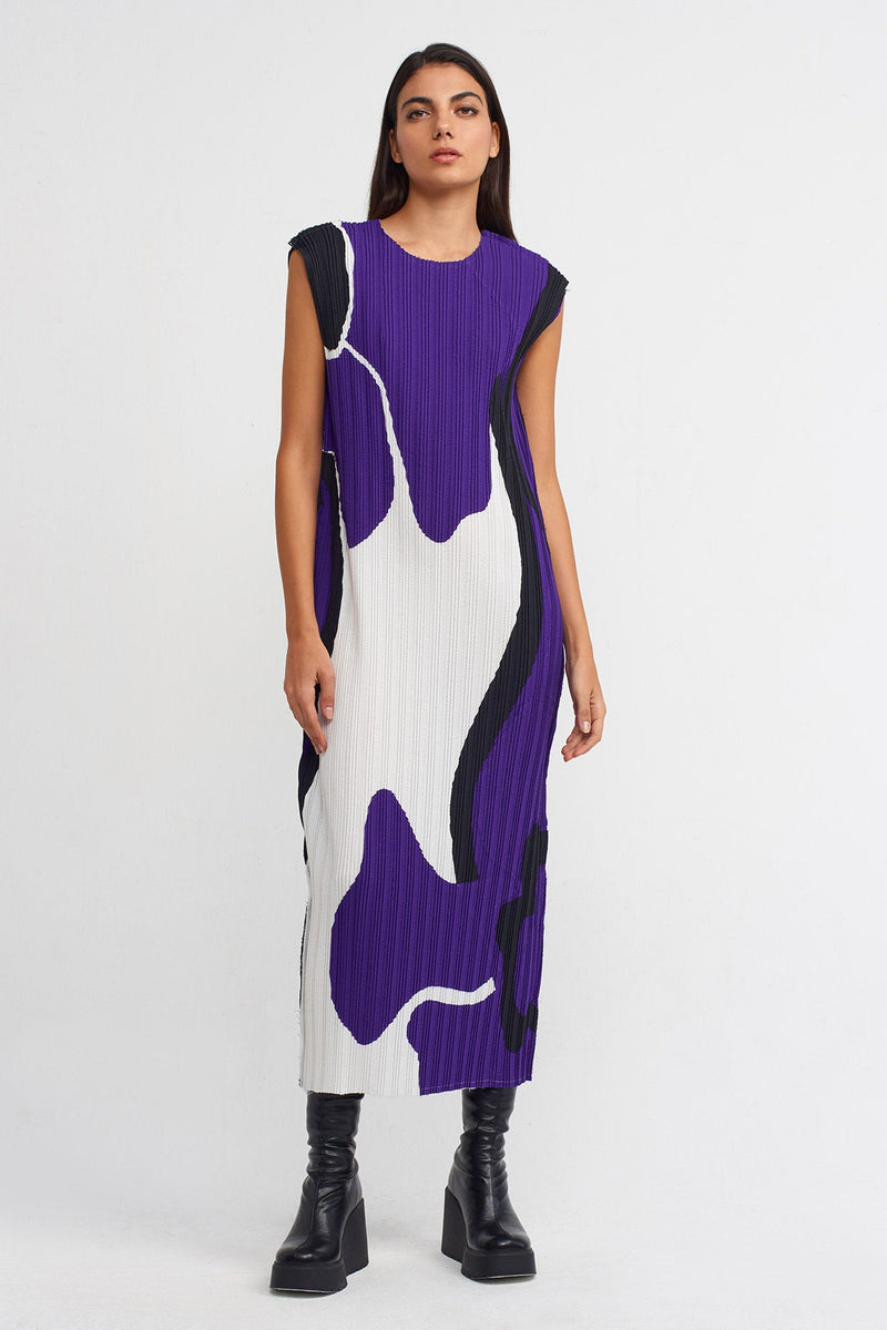 Nu Patterned Pleated Dress Multi Color