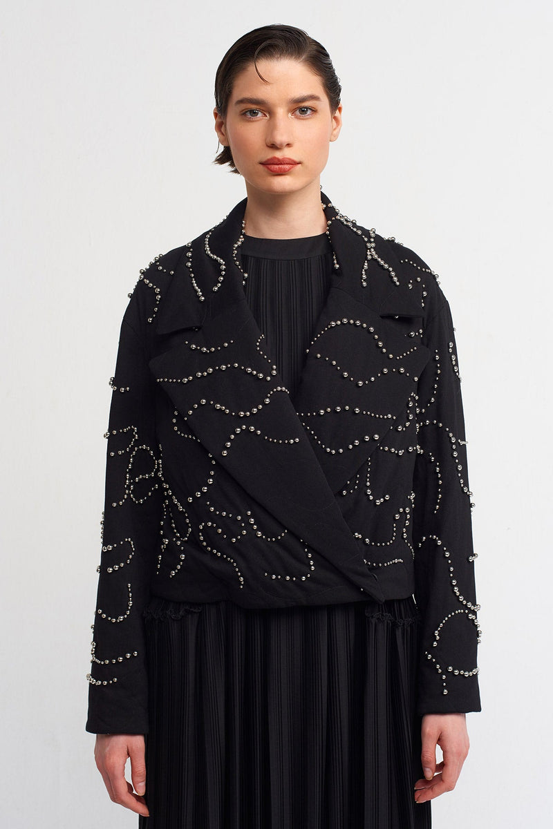 Nu Bead Embroidered Short Jacket Black