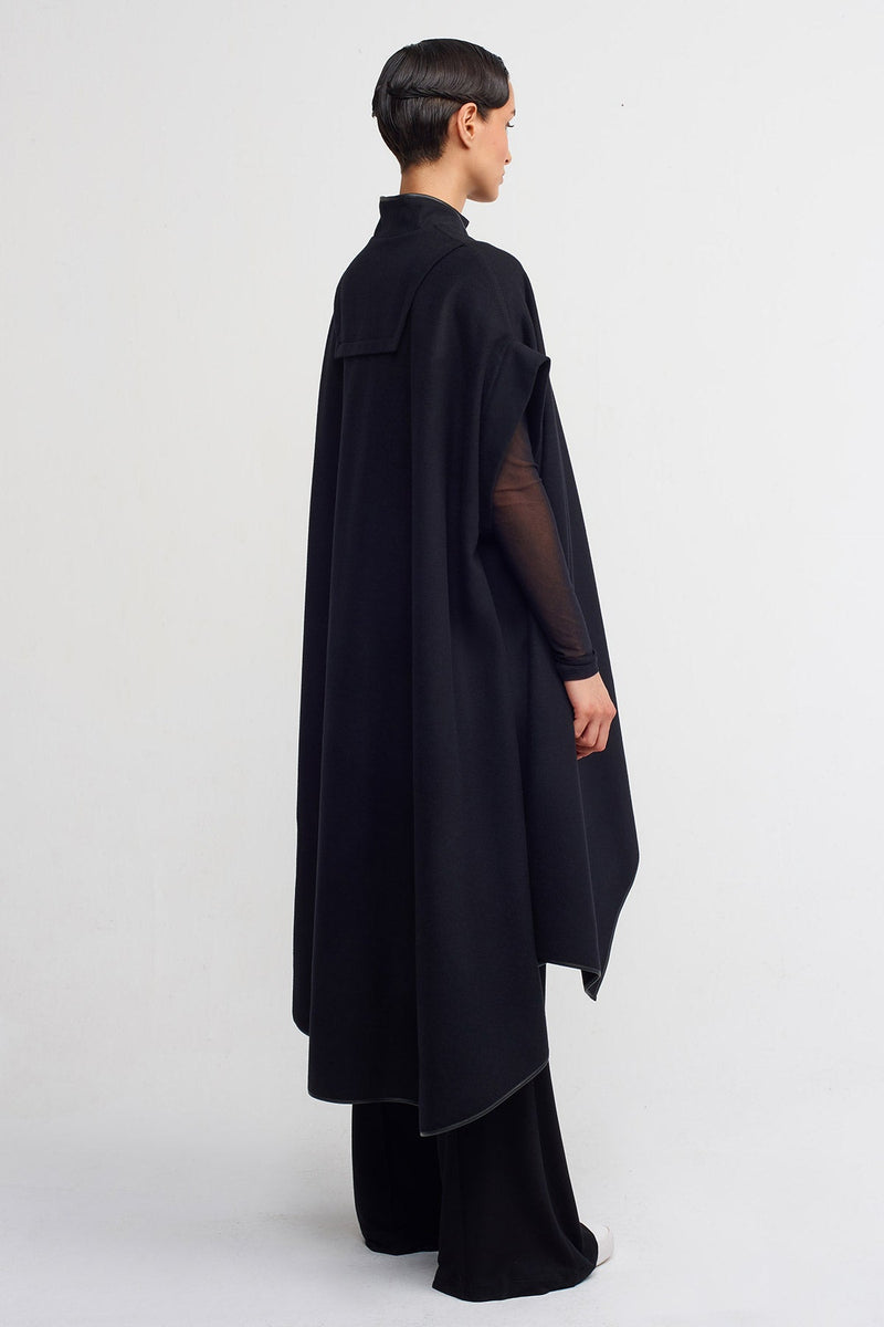 Nu Leather Trimmed Cape Jacket Black