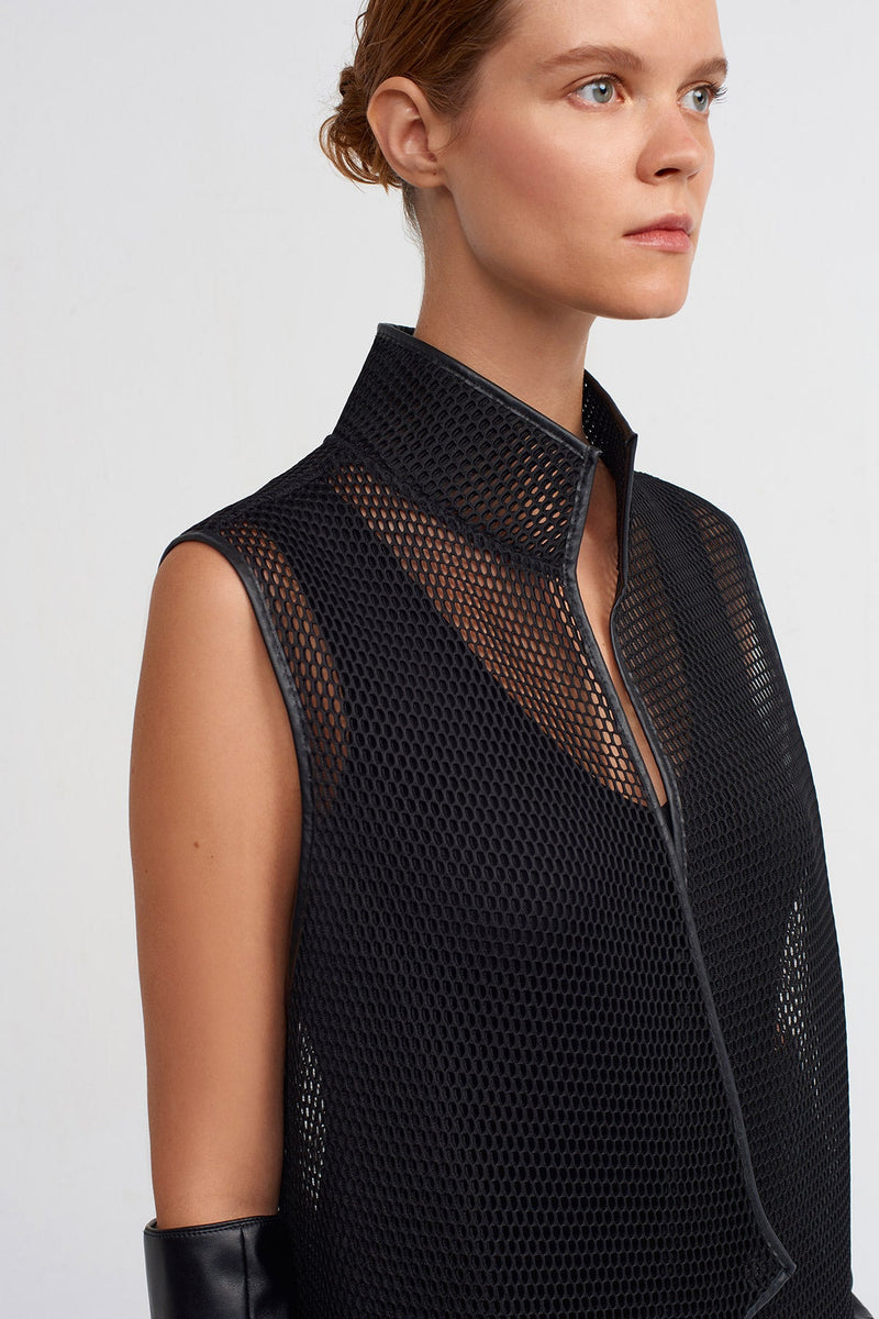 Nu Fishnet Mesh Vest Jacket Black