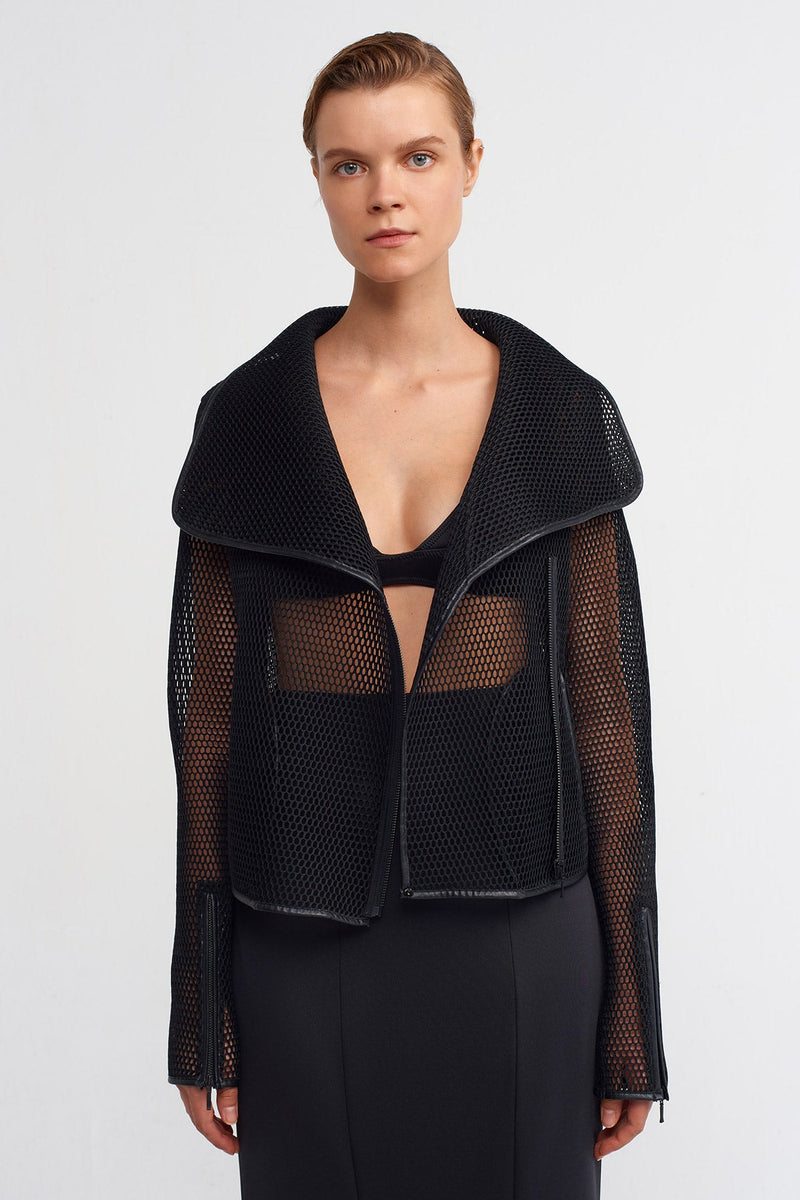 Nu Fishnet Mesh Crop Jacket Black