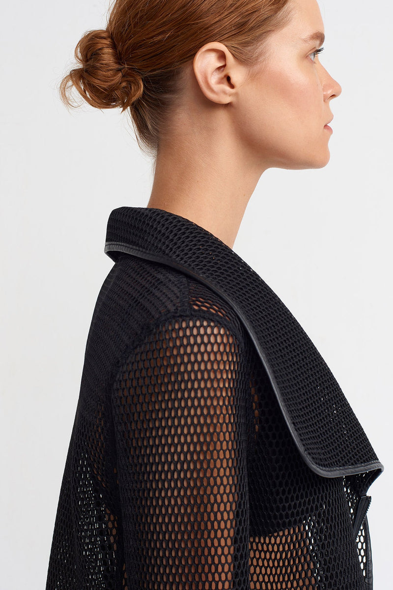 Nu Fishnet Mesh Crop Jacket Black