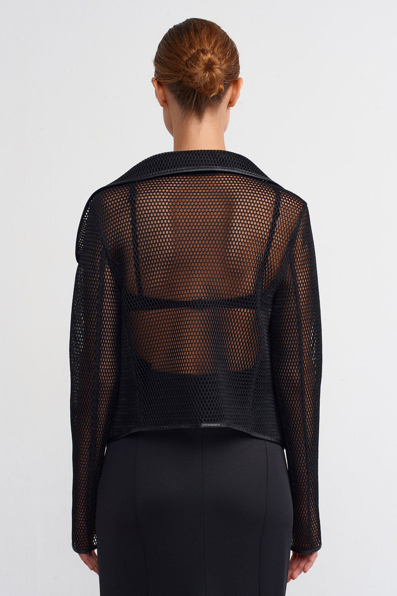 Nu Fishnet Mesh Crop Jacket Black