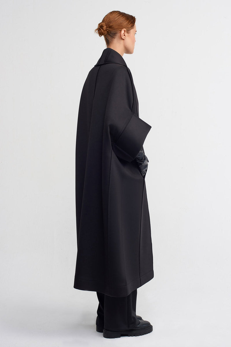 Nu Solid Coat With Tie Detail Black