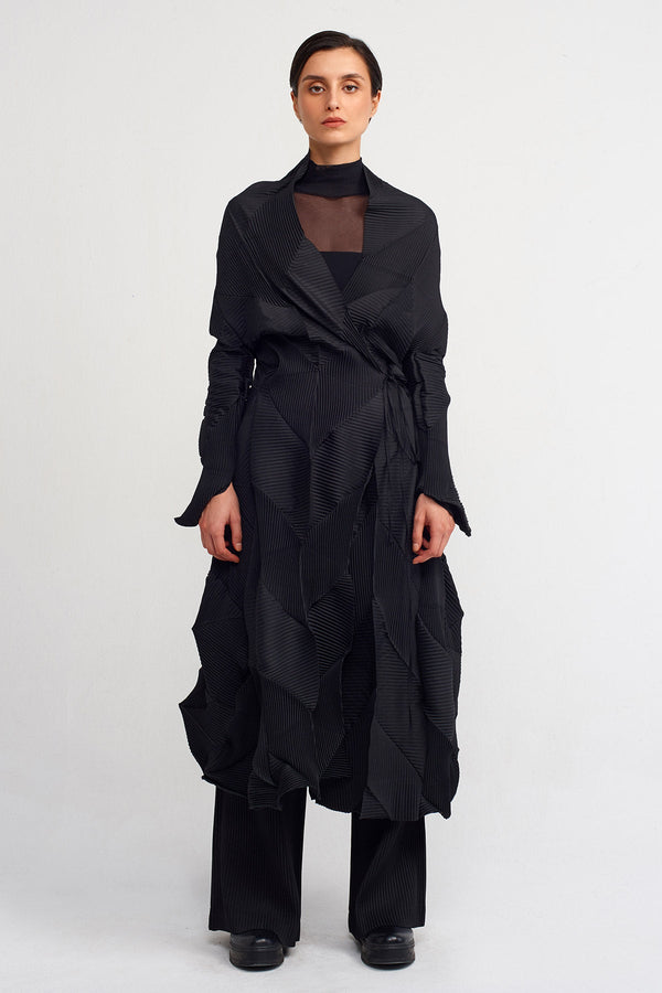 Nu Asymmetrical Pleated Long Jacket Black