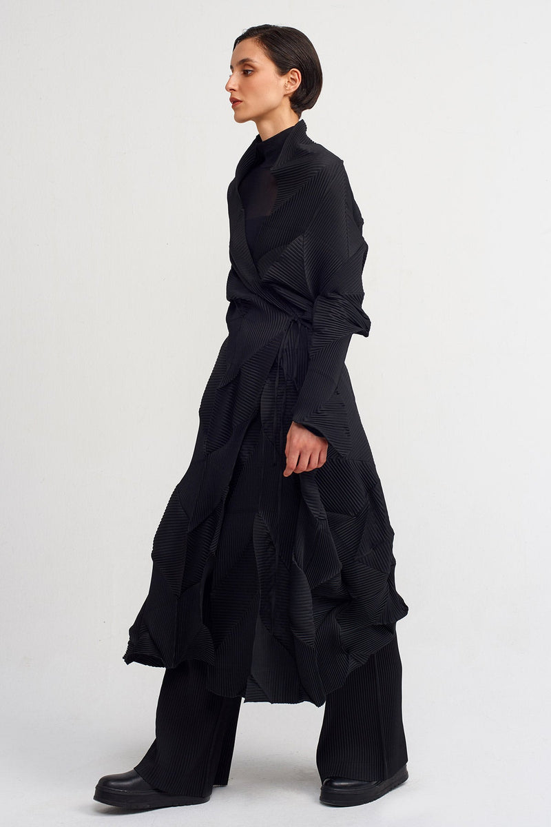 Nu Asymmetrical Pleated Long Jacket Black