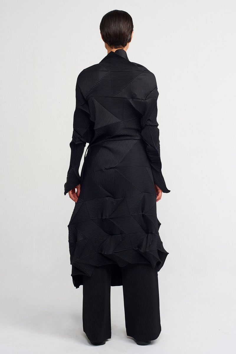 Nu Asymmetrical Pleated Long Jacket Black