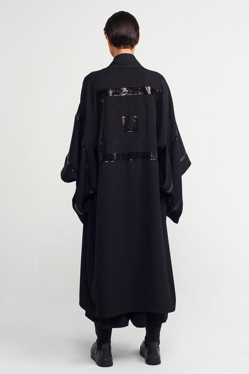 Nu Embroidered Long Kimono Black