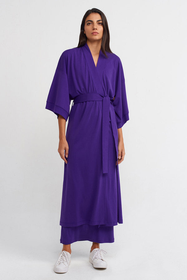 Nu Belted Long Kimono Purple