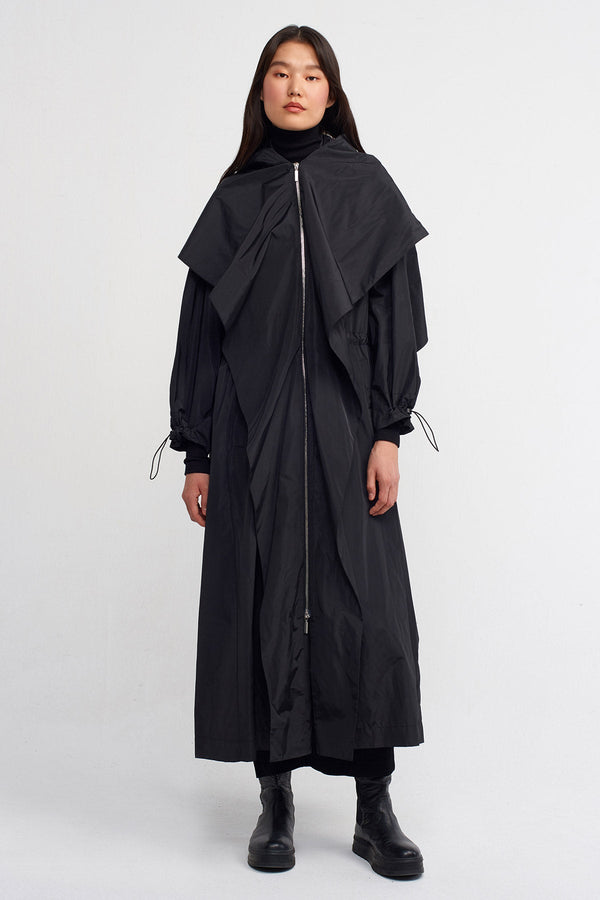 Nu Shawl Collar Long Trench Coat Black