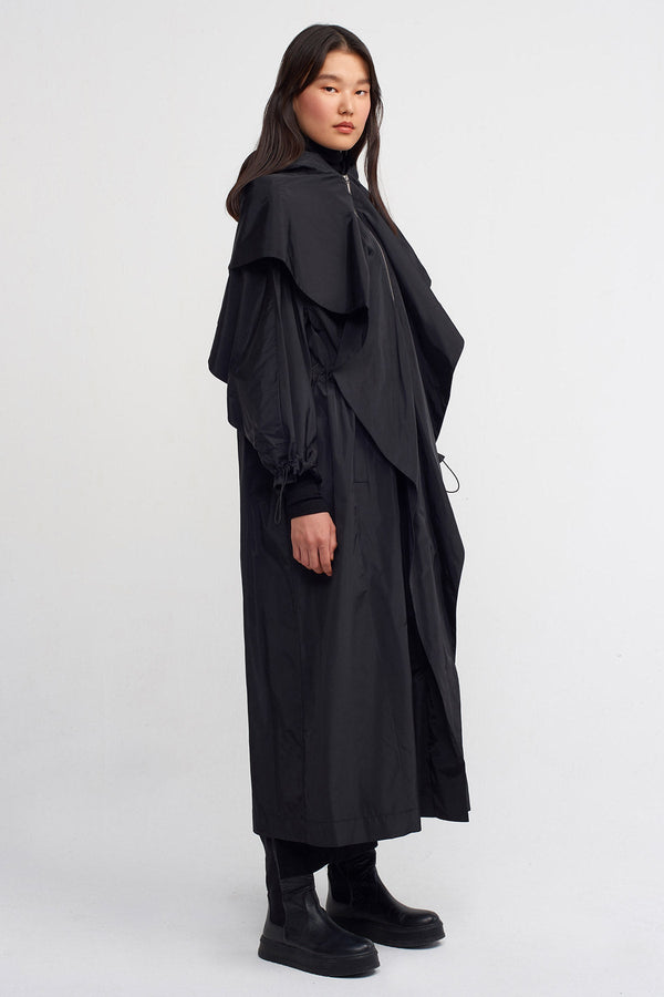 Nu Shawl Collar Long Trench Coat Black