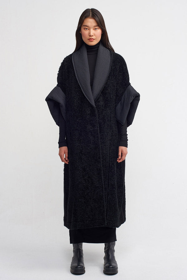 Nu Fur Detailed Heavy Long Coat Black