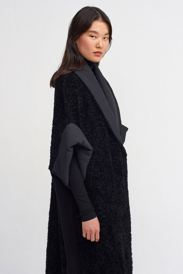 Nu Fur Detailed Heavy Long Coat Black